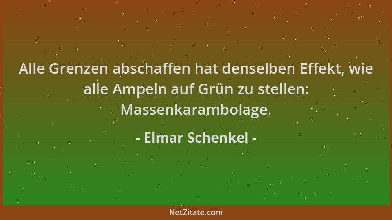 Elmar Schenkel - Alle Grenzen abschaffen hat denselben Effekt, wie alle Ampeln auf Grün zu stellen: Massenkarambolage....