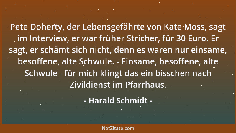 Harald Schmidt - Pete Doherty, der Lebensgefährte von Kate Moss, sagt im Interview, er war früher Stricher, für 30 Euro. Er...