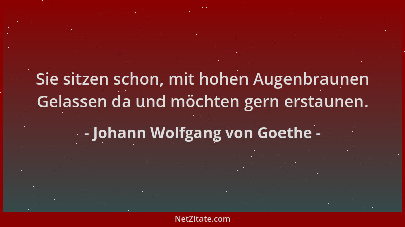 Johann Wolfgang von Goethe - Sie sitzen schon, mit hohen Augenbraunen Gelassen da und möchten gern erstaunen....