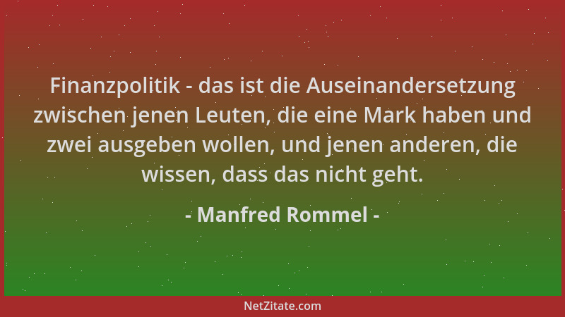 Manfred Rommel - Finanzpolitik - das ist die Auseinandersetzung zwischen jenen Leuten, die eine Mark haben und zwei ausgebe...