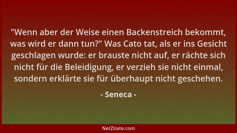 Seneca -  "Wenn aber der Weise einen Backenstreich bekommt, was wird er dann tun? " Was Cato tat, als er ins Gesicht geschlag...