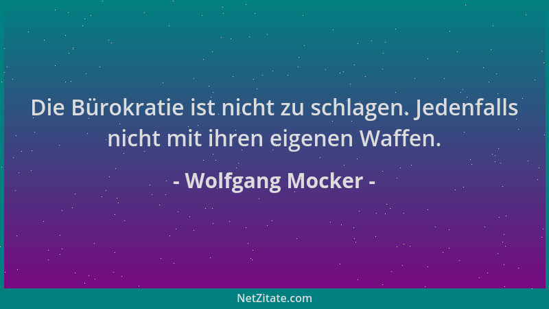 Wolfgang Mocker - Die Bürokratie ist nicht zu schlagen. Jedenfalls nicht mit ihren eigenen Waffen....