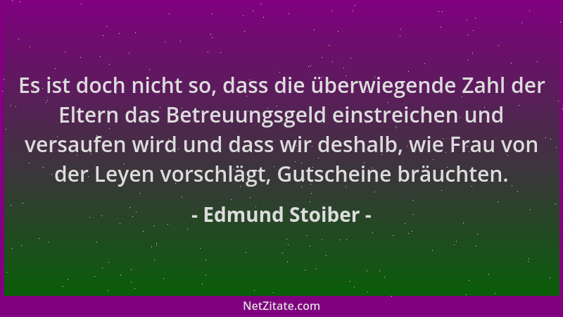 Edmund Stoiber - Es ist doch nicht so, dass die überwiegende Zahl der Eltern das Betreuungsgeld einstreichen und versaufen...