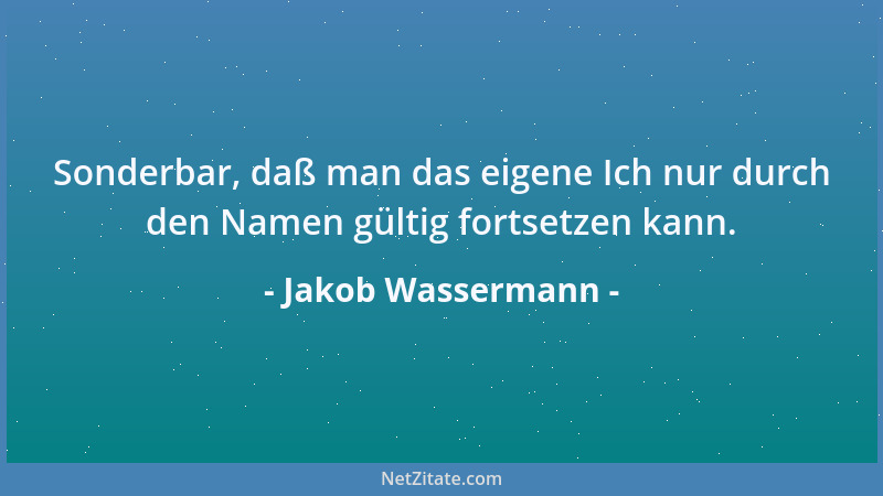 Jakob Wassermann - Sonderbar, daß man das eigene Ich nur durch den Namen gültig fortsetzen kann....