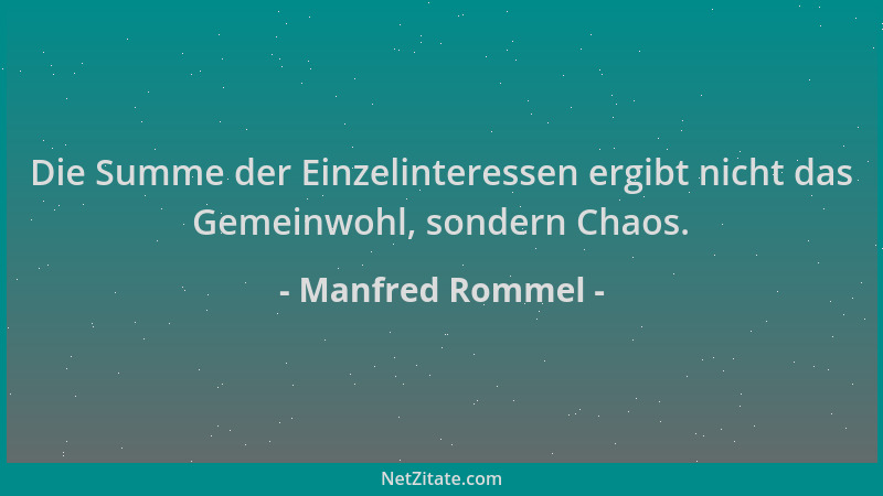Manfred Rommel - Die Summe der Einzelinteressen ergibt nicht das Gemeinwohl, sondern Chaos....
