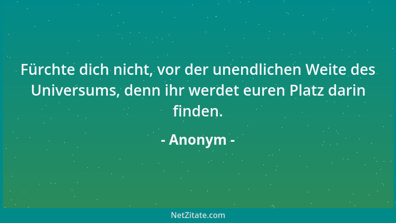Anonym - Fürchte dich nicht, vor der unendlichen Weite des Universums, denn ihr werdet euren Platz darin finden....
