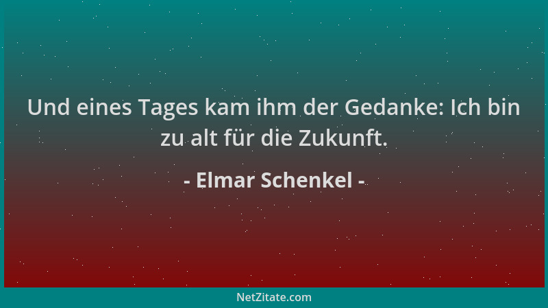 Elmar Schenkel - Und eines Tages kam ihm der Gedanke: Ich bin zu alt für die Zukunft....