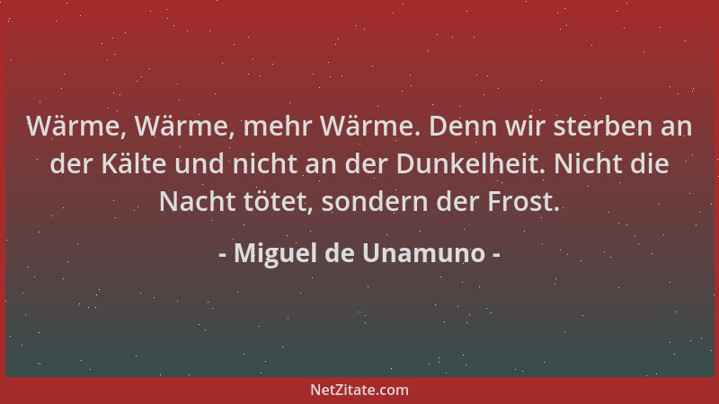 Miguel de Unamuno - Wärme, Wärme, mehr Wärme. Denn wir sterben an der Kälte und nicht an der Dunkelheit. Nicht die Nacht tö...