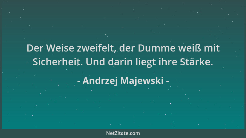 Andrzej Majewski - Der Weise zweifelt, der Dumme weiß mit Sicherheit. Und darin liegt ihre Stärke....