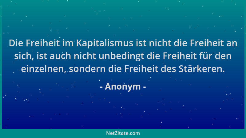 Anonym - Die Freiheit im Kapitalismus ist nicht die Freiheit an sich, ist auch nicht unbedingt die Freiheit für den einzeln...