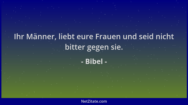 Bibel - Ihr Männer, liebt eure Frauen und seid nicht bitter gegen sie....