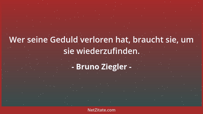 Bruno Ziegler - Wer seine Geduld verloren hat, braucht sie, um sie wiederzufinden....