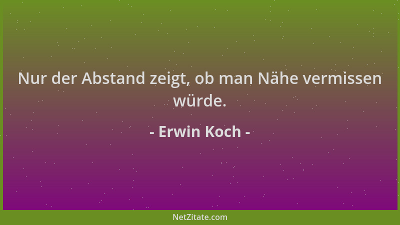 Erwin Koch - Nur der Abstand zeigt, ob man Nähe vermissen würde....