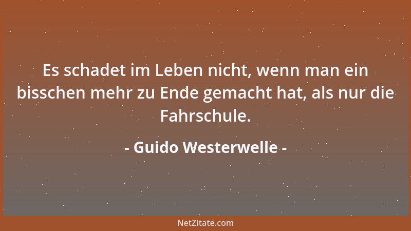 Guido Westerwelle - Es schadet im Leben nicht, wenn man ein bisschen mehr zu Ende gemacht hat, als nur die Fahrschule....