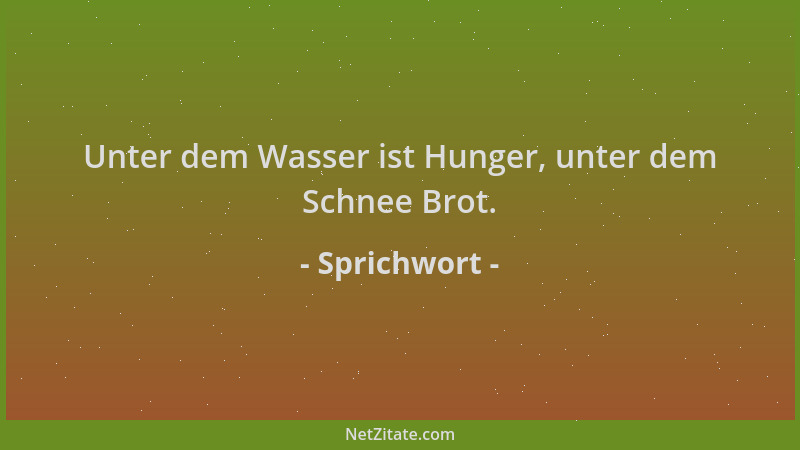 Sprichwort - Unter dem Wasser ist Hunger, unter dem Schnee Brot....