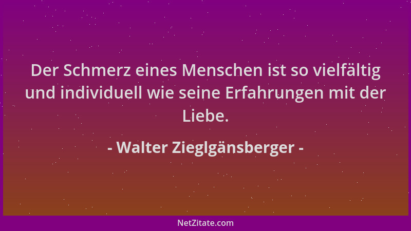 Walter Zieglgänsberger - Der Schmerz eines Menschen ist so vielfältig und individuell wie seine Erfahrungen mit der Liebe....