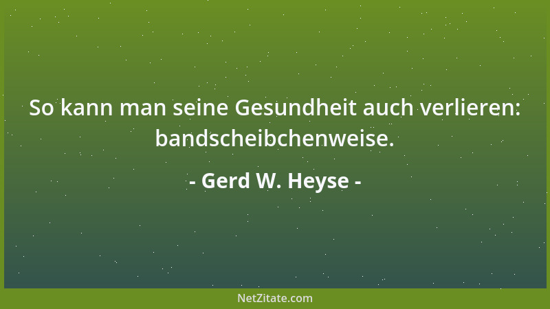Gerd W. Heyse - So kann man seine Gesundheit auch verlieren: bandscheibchenweise....