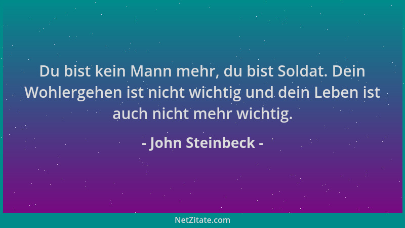 John Steinbeck - Du bist kein Mann mehr, du bist Soldat. Dein Wohlergehen ist nicht wichtig und dein Leben ist auch nicht m...