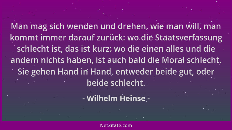 Wilhelm Heinse - Man mag sich wenden und drehen, wie man will, man kommt immer darauf zurück: wo die Staatsverfassung schle...