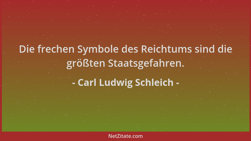 Carl Ludwig Schleich - Die frechen Symbole des Reichtums sind die größten Staatsgefahren....
