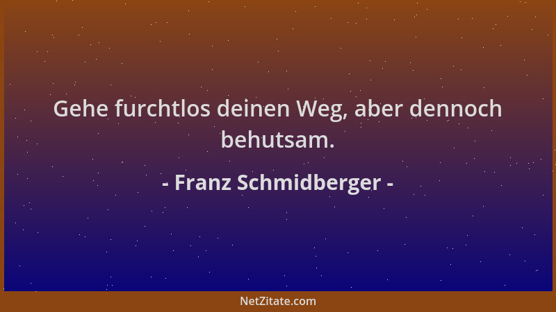 Franz Schmidberger - Gehe furchtlos deinen Weg, aber dennoch behutsam....