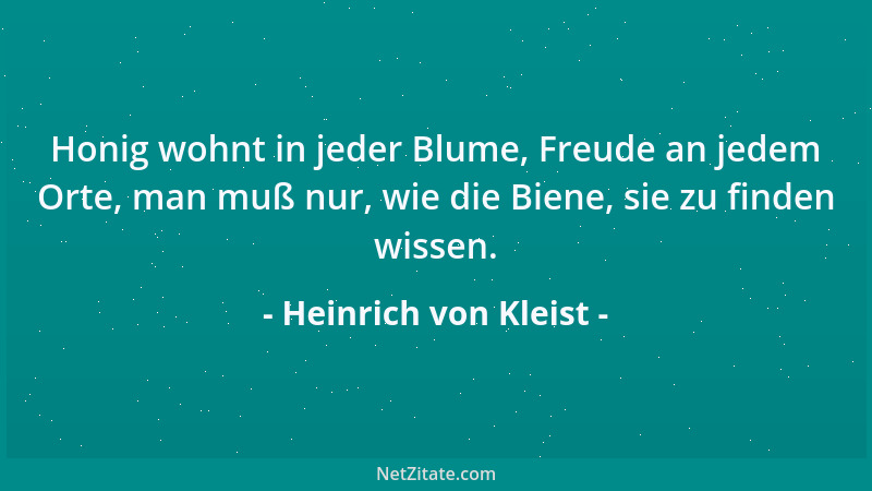 Heinrich von Kleist - Honig wohnt in jeder Blume, Freude an jedem Orte, man muß nur, wie die Biene, sie zu finden wissen....