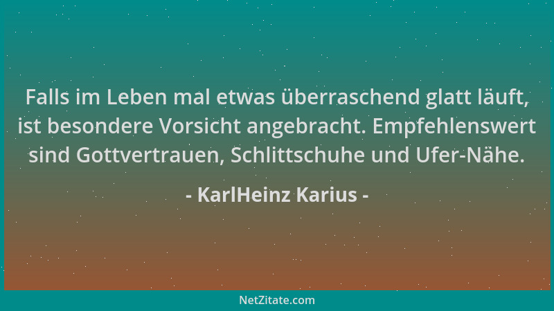 KarlHeinz Karius - Falls im Leben mal etwas überraschend glatt läuft, ist besondere Vorsicht angebracht. Empfehlenswert sin...