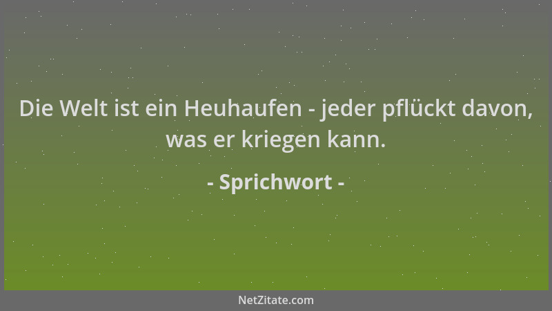 Sprichwort - Die Welt ist ein Heuhaufen - jeder pflückt davon, was er kriegen kann....