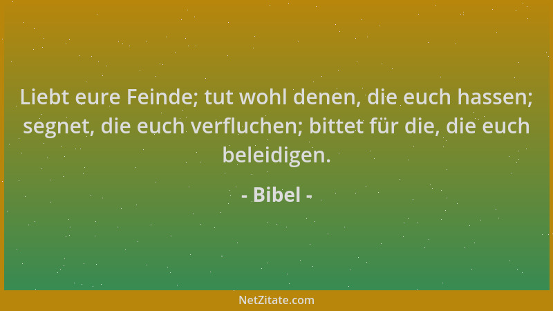 Bibel - Liebt eure Feinde; tut wohl denen, die euch hassen; segnet, die euch verfluchen; bittet für die, die euch beleidige...