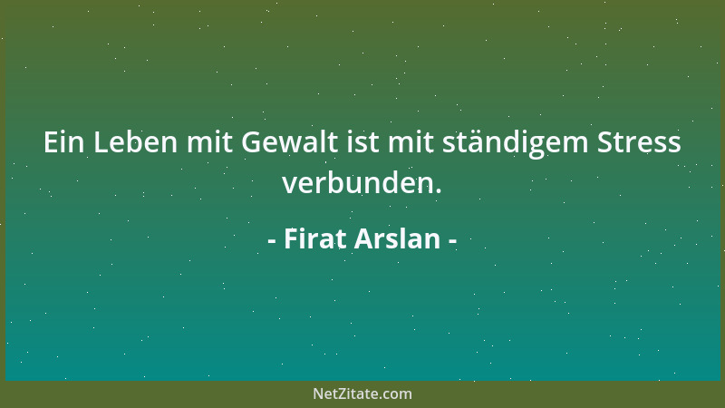 Firat Arslan - Ein Leben mit Gewalt ist mit ständigem Stress verbunden....