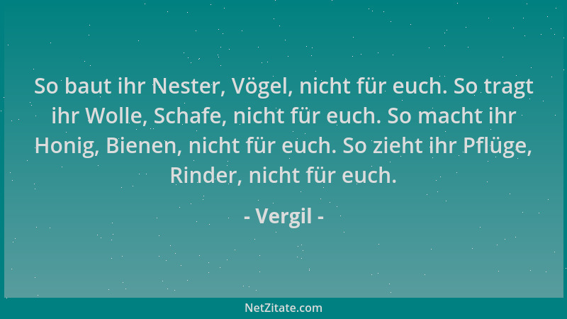 Vergil - So baut ihr Nester, Vögel, nicht für euch. So tragt ihr Wolle, Schafe, nicht für euch. So macht ihr Honig, Bienen,...