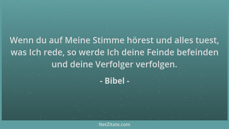 Bibel - Wenn du auf Meine Stimme hörest und alles tuest, was Ich rede, so werde Ich deine Feinde befeinden und deine Verfol...