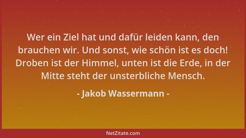 Jakob Wassermann - Wer ein Ziel hat und dafür leiden kann, den brauchen wir. Und sonst, wie schön ist es doch! Droben ist d...