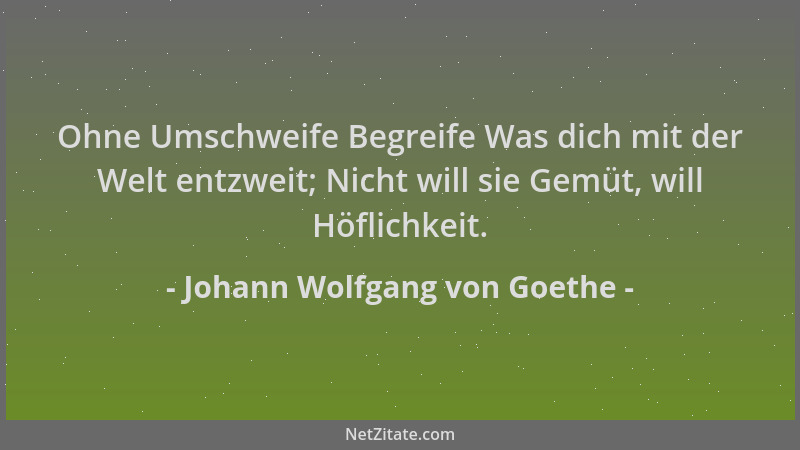 Johann Wolfgang von Goethe - Ohne Umschweife Begreife Was dich mit der Welt entzweit; Nicht will sie Gemüt, will Höflichkei...
