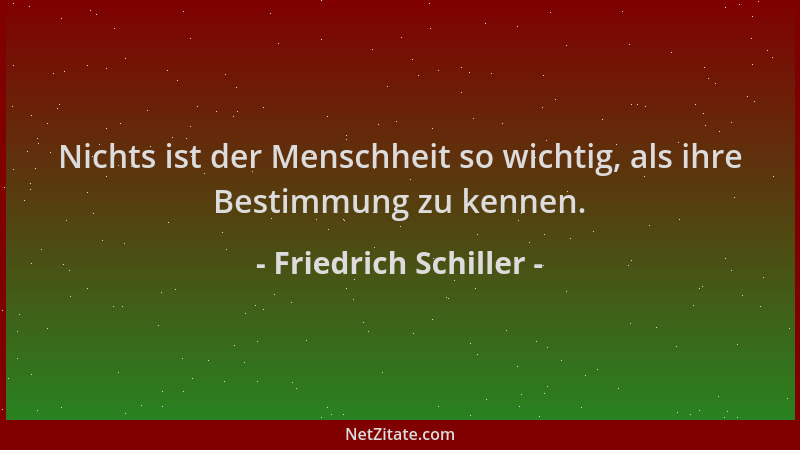 Friedrich Schiller - Nichts ist der Menschheit so wichtig, als ihre Bestimmung zu kennen....