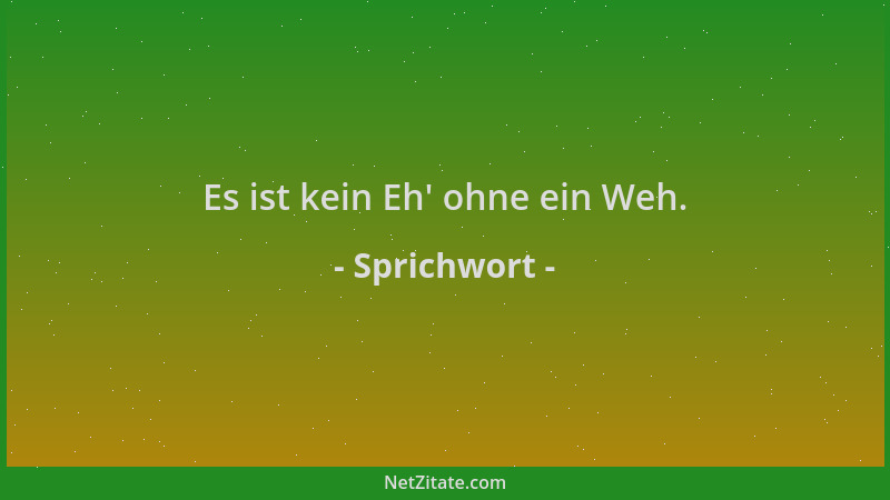 Sprichwort - Es ist kein Eh ' ohne ein Weh....