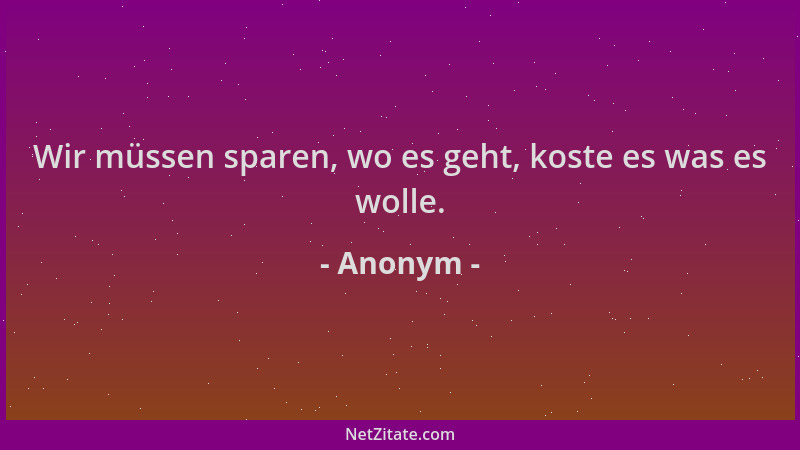 Anonym - Wir müssen sparen, wo es geht, koste es was es wolle....