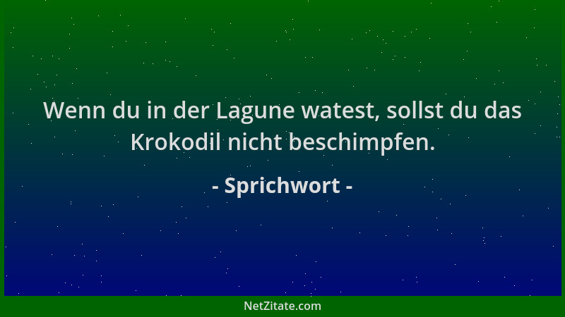 Sprichwort - Wenn du in der Lagune watest, sollst du das Krokodil nicht beschimpfen....