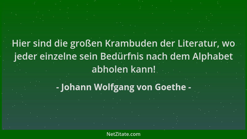 Johann Wolfgang von Goethe - Hier sind die großen Krambuden der Literatur, wo jeder einzelne sein Bedürfnis nach dem Alphab...