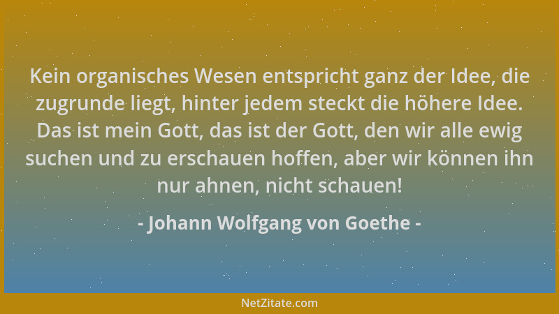 Johann Wolfgang von Goethe - Kein organisches Wesen entspricht ganz der Idee, die zugrunde liegt, hinter jedem steckt die h...