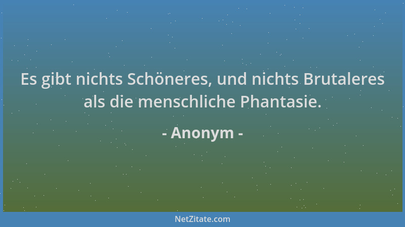 Anonym - Es gibt nichts Schöneres, und nichts Brutaleres als die menschliche Phantasie....