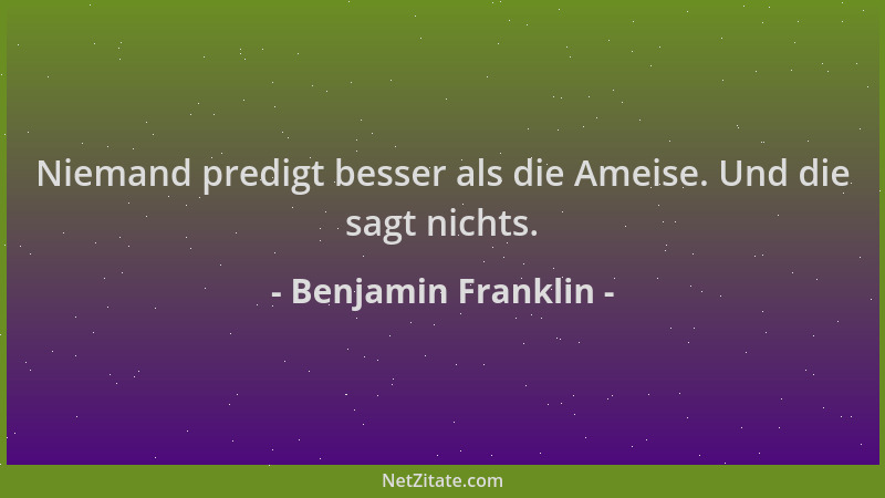Benjamin Franklin - Niemand predigt besser als die Ameise. Und die sagt nichts....