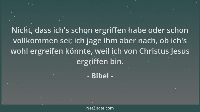 Bibel - Nicht, dass ich 's schon ergriffen habe oder schon vollkommen sei; ich jage ihm aber nach, ob ich 's wohl ergreifen k...