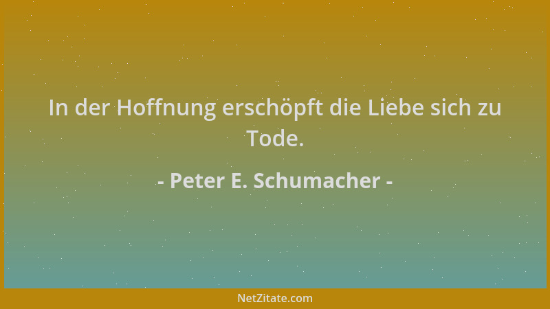 Peter E. Schumacher - In der Hoffnung erschöpft die Liebe sich zu Tode....