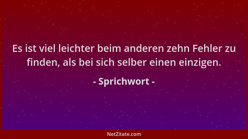 Sprichwort - Es ist viel leichter beim anderen zehn Fehler zu finden, als bei sich selber einen einzigen....