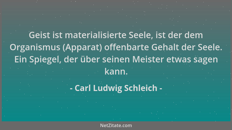 Carl Ludwig Schleich - Geist ist materialisierte Seele, ist der dem Organismus (Apparat) offenbarte Gehalt der Seele. Ein S...