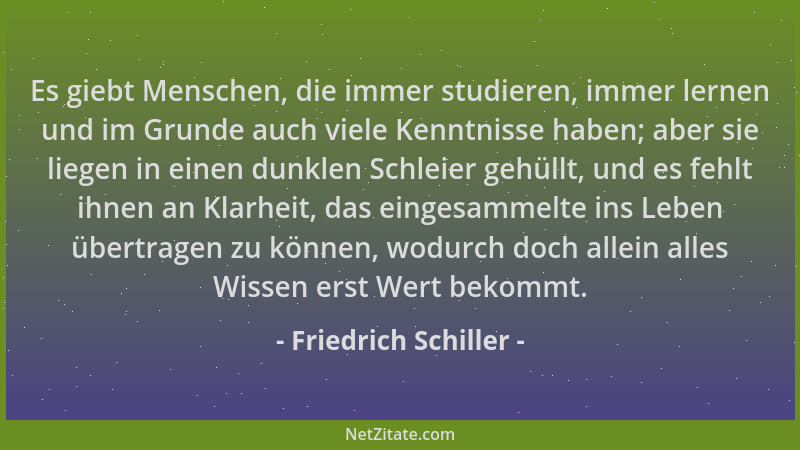 Friedrich Schiller - Es giebt Menschen, die immer studieren, immer lernen und im Grunde auch viele Kenntnisse haben; aber s...