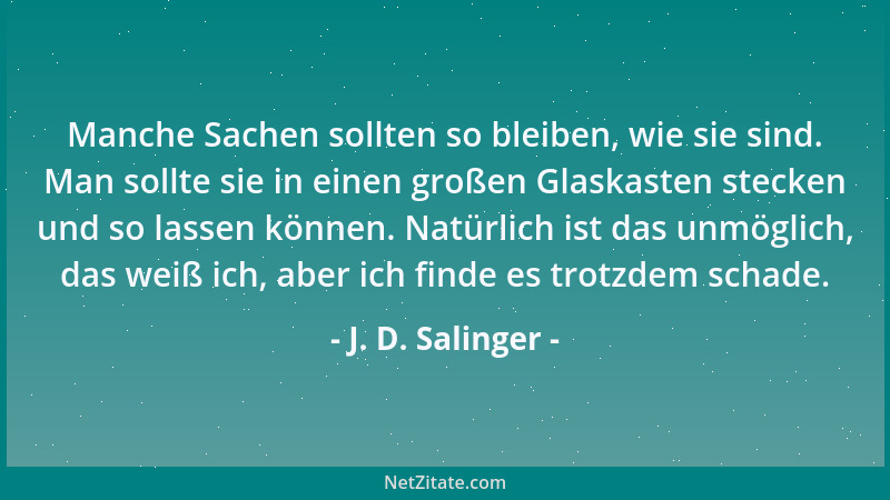 J. D. Salinger - Manche Sachen sollten so bleiben, wie sie sind. Man sollte sie in einen großen Glaskasten stecken und so l...