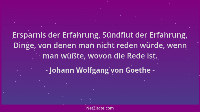 Johann Wolfgang von Goethe - Ersparnis der Erfahrung, Sündflut der Erfahrung, Dinge, von denen man nicht reden würde, wenn...