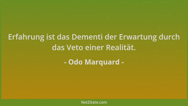 Odo Marquard - Erfahrung ist das Dementi der Erwartung durch das Veto einer Realität....
